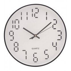 Relógio 29,87x4,5cm De Parede Em Plástico Quartz Branco Com Preto